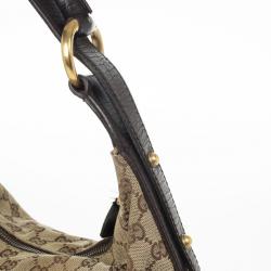 Pre Owned Gucci Navy Beige GG Canvas Medium Horsebit Hobo 