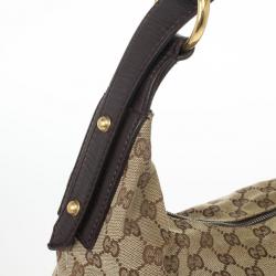 Pre Owned Gucci Navy Beige GG Canvas Medium Horsebit Hobo 