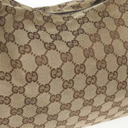 Pre Owned Gucci Navy Beige GG Canvas Medium Horsebit Hobo 