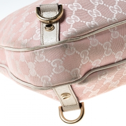 Pre Owned Gucci Pink/Cream GG Canvas and Leather Abbey D Ring Hobo