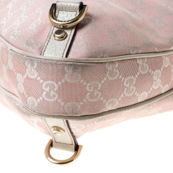 Pre Owned Gucci Pink/Cream GG Canvas and Leather Abbey D Ring Hobo