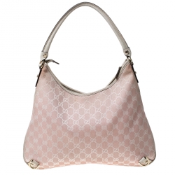 Pre Owned Gucci Pink/Cream GG Canvas and Leather Abbey D Ring Hobo