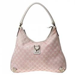 Pre Owned Gucci Pink/Cream GG Canvas and Leather Abbey D Ring Hobo