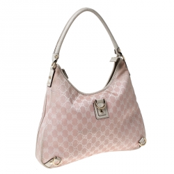 Pre Owned Gucci Pink/Cream GG Canvas and Leather Abbey D Ring Hobo