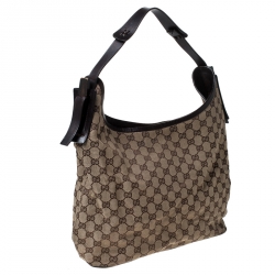 Pre Owned Gucci Beige/Brown GG Canvas and Leather Hobo 