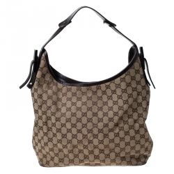 Pre Owned Gucci Beige/Brown GG Canvas and Leather Hobo 