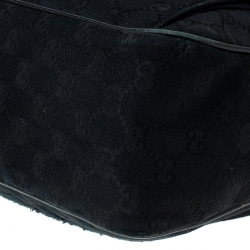 Pre Owned Gucci Black GG Canvas and Leather D Ring Abbey Hobo