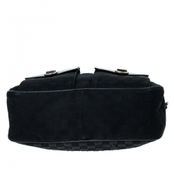 Pre Owned Gucci Black GG Canvas and Leather D Ring Abbey Hobo
