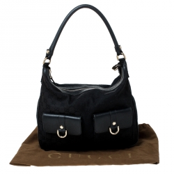 Pre Owned Gucci Black GG Canvas and Leather D Ring Abbey Hobo