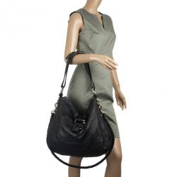 مملوكة مسبقًا Gucci Black Leather Braided Handle Large Hobo