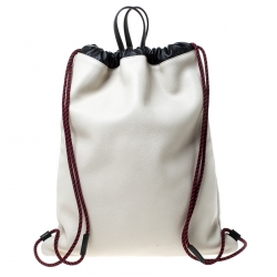 Pre Owned Gucci Cream Drawstring Print Leather Backpack