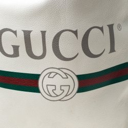 Pre Owned Gucci Cream Drawstring Print Leather Backpack