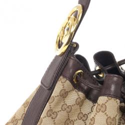Pre Owned Gucci Monogram GG ‘Interlocking Icon’ Drawstring Shoulder Bag