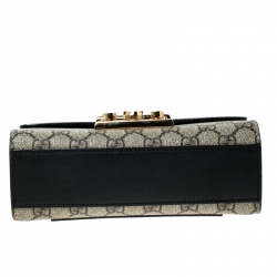 Pre Owned حقيبة كتف غوتشي قفل صغير كانفاس مونوغرامية سوبريم GG وجلد كحلية