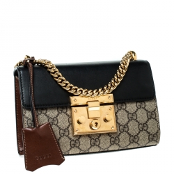 Pre Owned حقيبة كتف غوتشي قفل صغير كانفاس مونوغرامية سوبريم GG وجلد كحلية