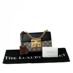 Pre Owned حقيبة كتف غوتشي قفل صغير كانفاس مونوغرامية سوبريم GG وجلد كحلية