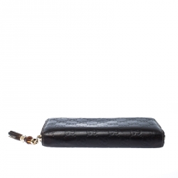 Pre Owned Gucci Dark Brown Guccissima Leather Bamboo Tassel Zip Around Wallet