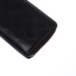 Pre Owned Gucci Dark Brown Guccissima Leather Bamboo Tassel Zip Around Wallet