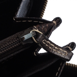 Pre Owned Gucci Dark Brown Guccissima Leather Bamboo Tassel Zip Around Wallet