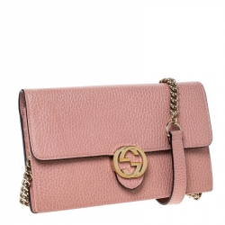 Gucci Nude Pink Leather Interlocking G Wallet On Chain