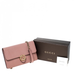 Gucci Nude Pink Leather Interlocking G Wallet On Chain