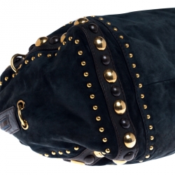 مملوكة مسبقًا Gucci Dark Green Suede and Leather Large Babouska Indy Boston Bag