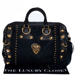 مملوكة مسبقًا Gucci Dark Green Suede and Leather Large Babouska Indy Boston Bag