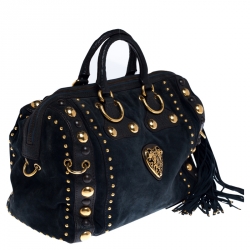 مملوكة مسبقًا Gucci Dark Green Suede and Leather Large Babouska Indy Boston Bag