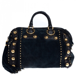 مملوكة مسبقًا Gucci Dark Green Suede and Leather Large Babouska Indy Boston Bag