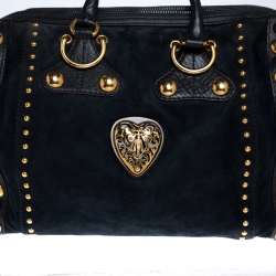 مملوكة مسبقًا Gucci Dark Green Suede and Leather Large Babouska Indy Boston Bag