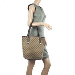 Pre Owned Gucci Beige GG Denim Canvas Bucket Tote
