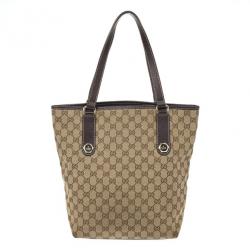 Pre Owned Gucci Beige GG Denim Canvas Bucket Tote
