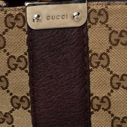 Pre Owned Gucci Beige/Purple GG Canvas Medium Bamboo Bar Tote