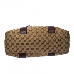 Pre Owned Gucci Beige/Purple GG Canvas Medium Bamboo Bar Tote