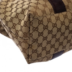 Pre Owned Gucci Beige/Purple GG Canvas Medium Bamboo Bar Tote