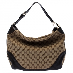 Pre Owned Gucci Beige/Brown GG Canvas and Leather Medium Charlotte Hobo