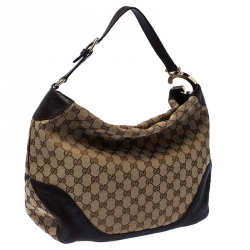 Pre Owned Gucci Beige/Brown GG Canvas and Leather Medium Charlotte Hobo