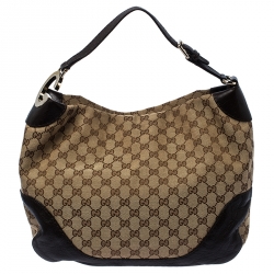 Pre Owned Gucci Beige/Brown GG Canvas and Leather Medium Charlotte Hobo