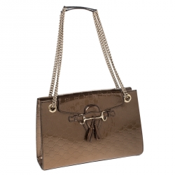 مملوكة مسبقًا Gucci Bronze Guccissima Patent Leather Large Emily Chain Shoulder Bag