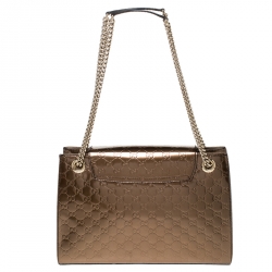 مملوكة مسبقًا Gucci Bronze Guccissima Patent Leather Large Emily Chain Shoulder Bag