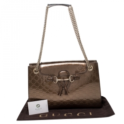 مملوكة مسبقًا Gucci Bronze Guccissima Patent Leather Large Emily Chain Shoulder Bag