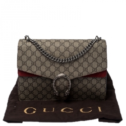 مملوكة مسبقًا Gucci Beige/Red GG Supreme Canvas and Suede Medium Dionysus Shoulder Bag