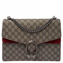 مملوكة مسبقًا Gucci Beige/Red GG Supreme Canvas and Suede Medium Dionysus Shoulder Bag