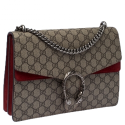 مملوكة مسبقًا Gucci Beige/Red GG Supreme Canvas and Suede Medium Dionysus Shoulder Bag