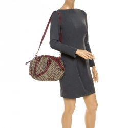 Pre Owned حقيبة غوتشي سوكي بوسطن متوسطة كانفاس GG حمراء/ بيج