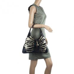 Pre Owned Gucci Zebra Print Web Canvas Jackie O Bouvier Hobo