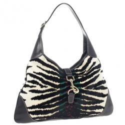 Pre Owned Gucci Zebra Print Web Canvas Jackie O Bouvier Hobo