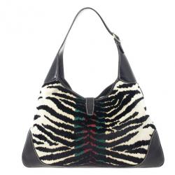 Pre Owned Gucci Zebra Print Web Canvas Jackie O Bouvier Hobo