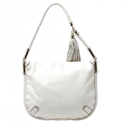 Pre Owned حقيبة غوتشي بريت جلد متوسطة كريمية بشراشيب