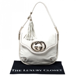 Pre Owned حقيبة غوتشي بريت جلد متوسطة كريمية بشراشيب